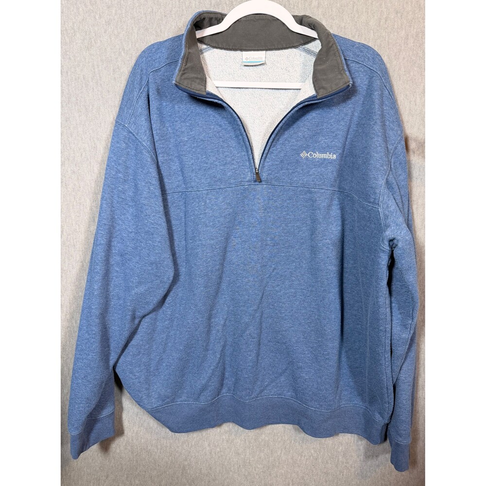 Columbia Men's 2XL Blue Gray Quarter Zip Pullover Sweatshirt Activewear Fleece